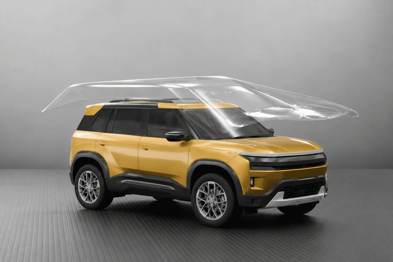 Luxury gold SUV with a transparent XShield Pro paint protection film floating over it